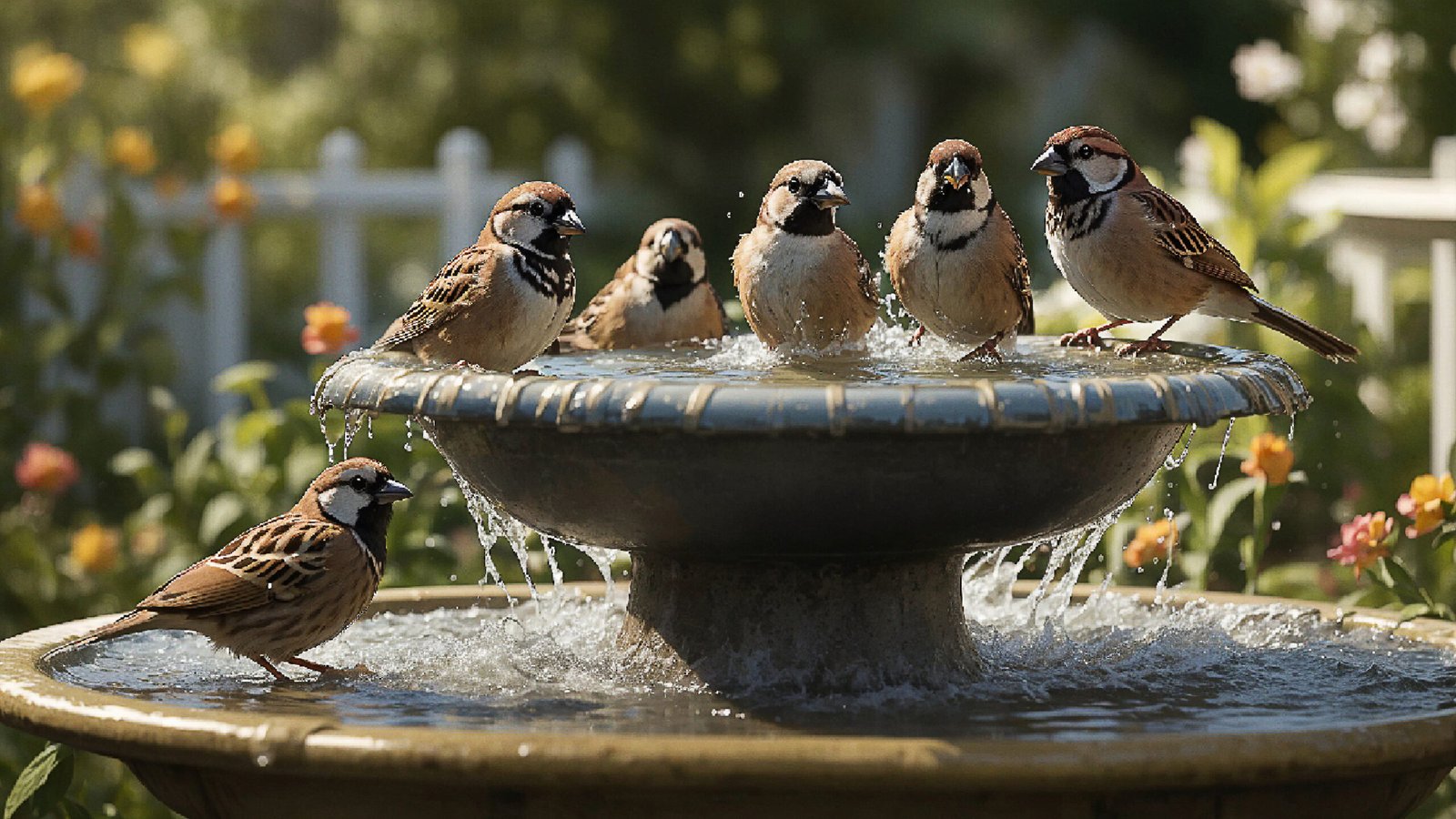 Sparrow Birdbath Garden Splash