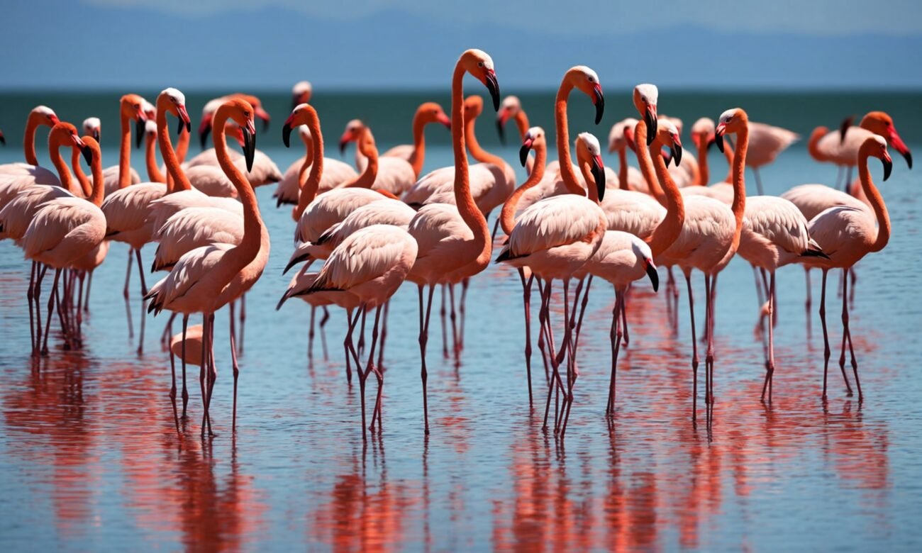 Reflective Grace: Flock of Flamingos in Water