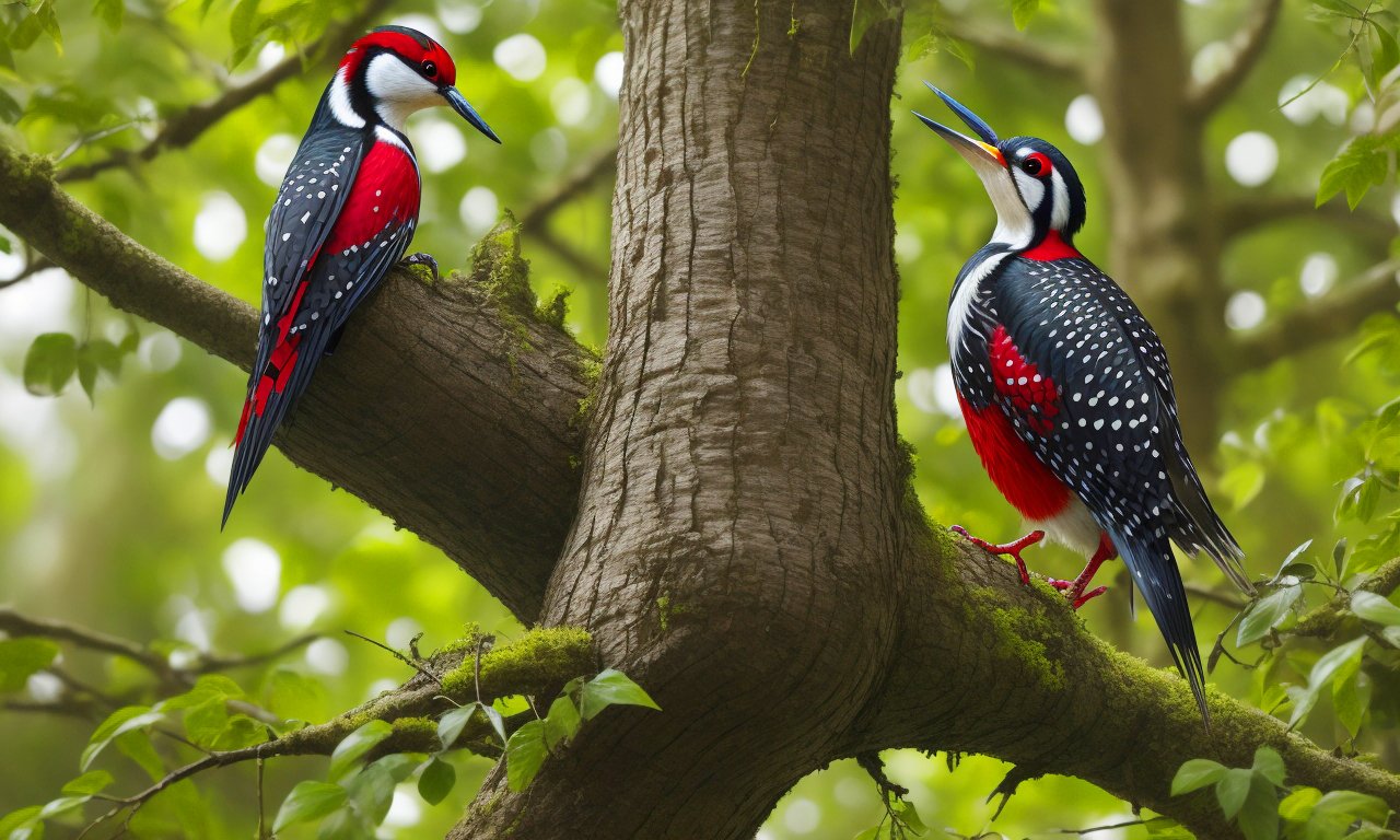 Forest Rhythm: Woodpecker at Work in Dense Foliage
