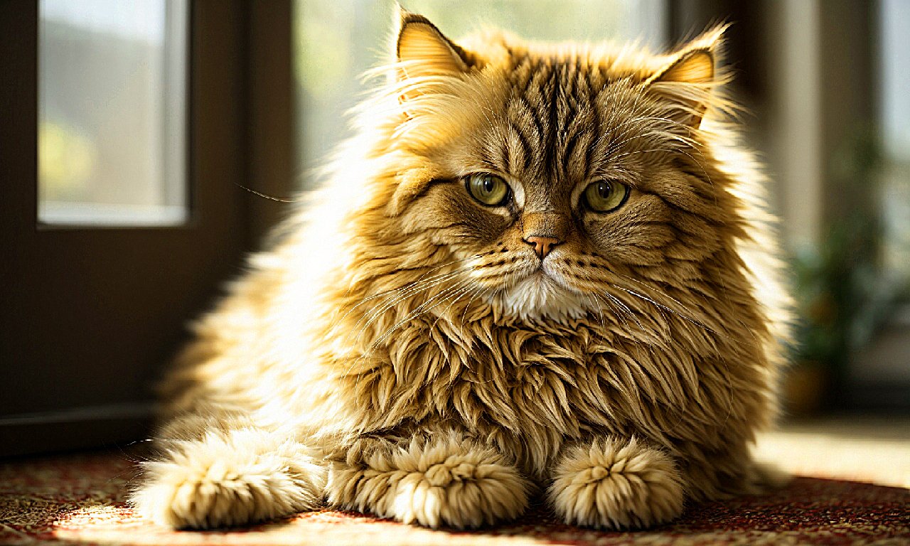 Sunlit Stretch: Fluffy Persian Cat Relaxing